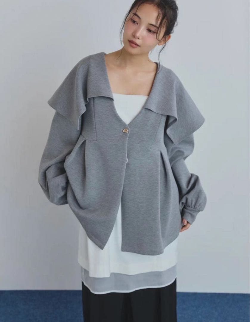 トップス Andequal big collar peplum sweat / Gray