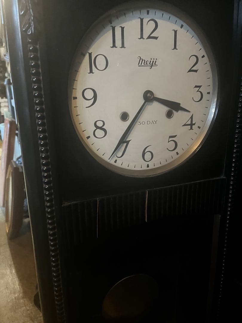 明治振り子時計、約100センチ柱時計 ゼンマイ振り子時計、30日巻き、明治時計