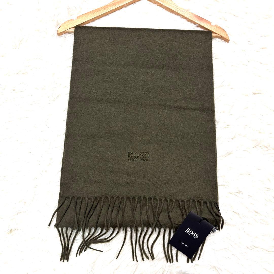 新品タグ付✨ HUGO BOSS マフラー カシミヤ 100% オリーブ