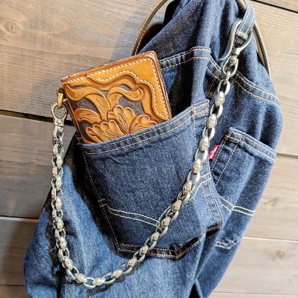 白銅 ウォレットチェーン クロス 自社オリジナル 最高級 燻し加工