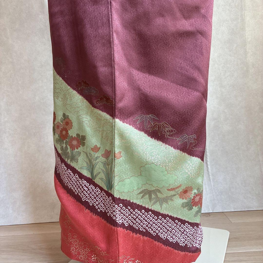 A*e様 訪問着　フルセット　着物　正絹　絞り　金駒刺繍　紫　結婚式　祝い　 J