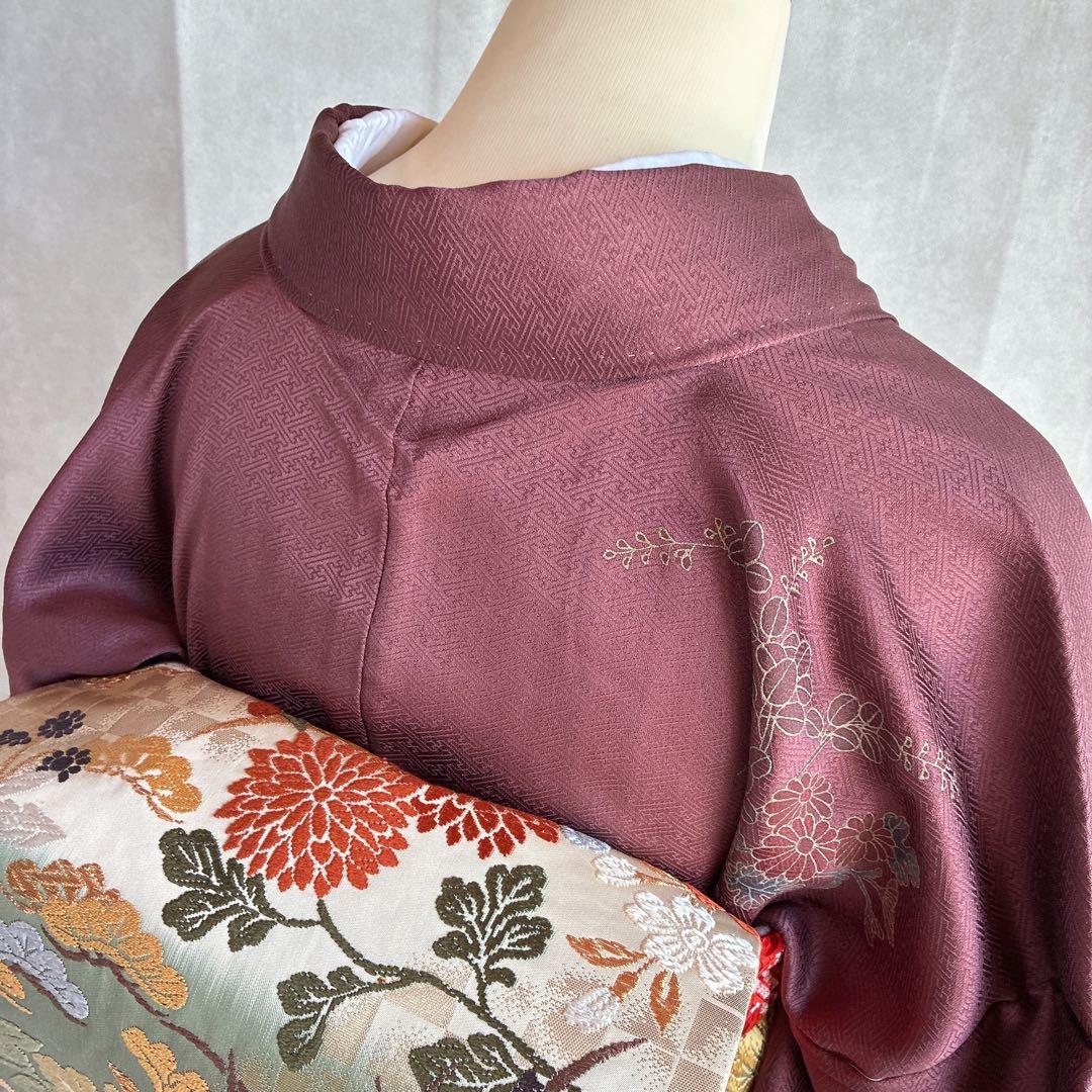 A*e様 訪問着　フルセット　着物　正絹　絞り　金駒刺繍　紫　結婚式　祝い　 J