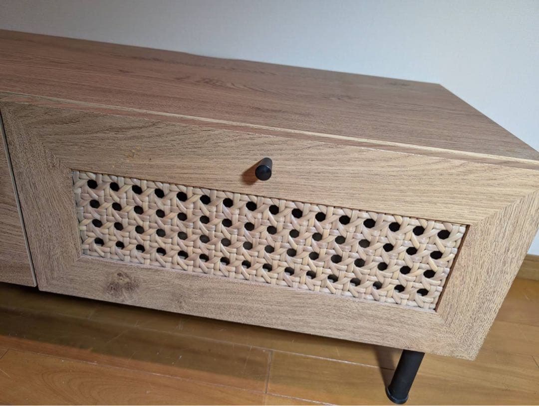 ■送料込■LOWYA ラタン調 木製テレビボード TV台 ラック机ローデスク収納