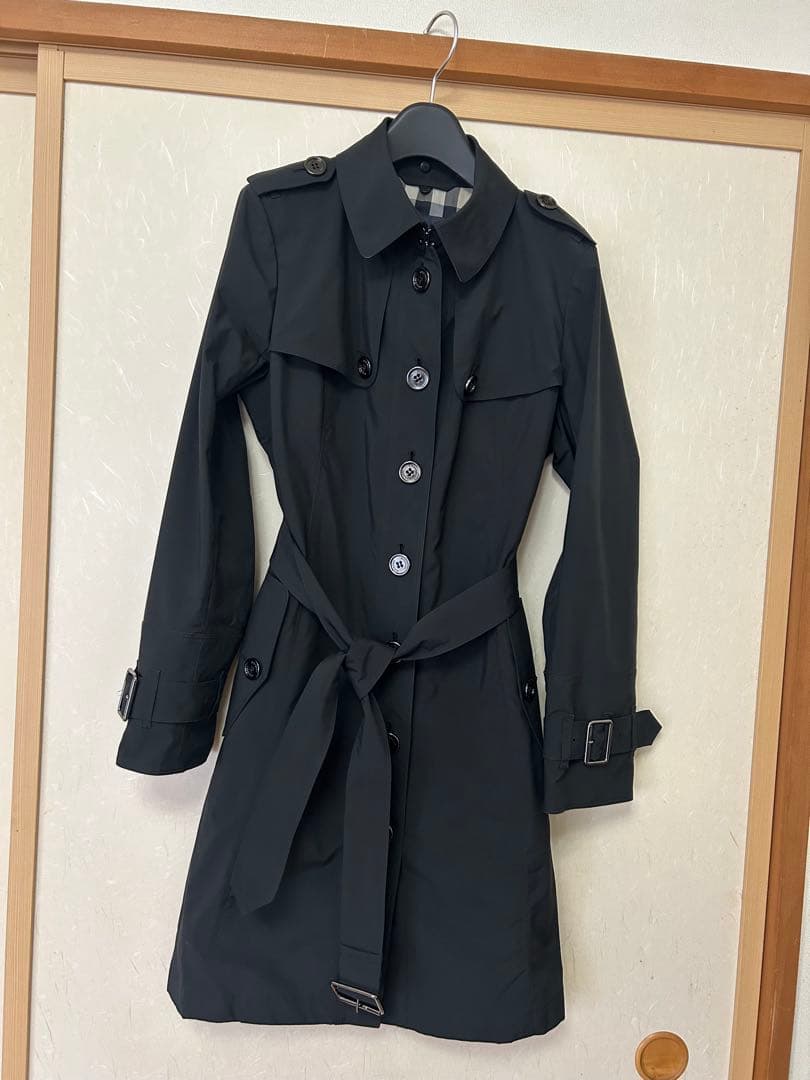 バーバリーロンドン メガチェック ダウン ライナー付 ロング トレンチコート 黒