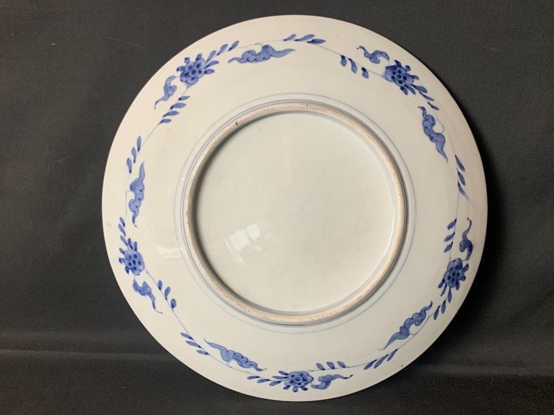 古伊万里 元禄伊万里 染錦 窓絵 富士に千鳥鶴松図 妖怪文 大飾皿 江戸中期