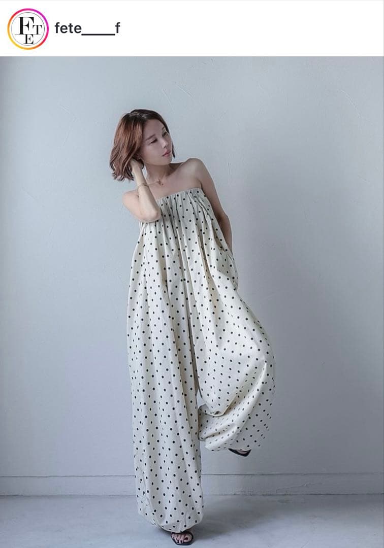 fete 2025年新作ドット柄リボン付きオールインワン