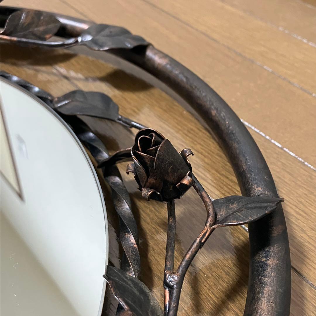 薔薇のアンティークミラー・フラワーデコレーションミラー・鏡・レトロアイアンミラー