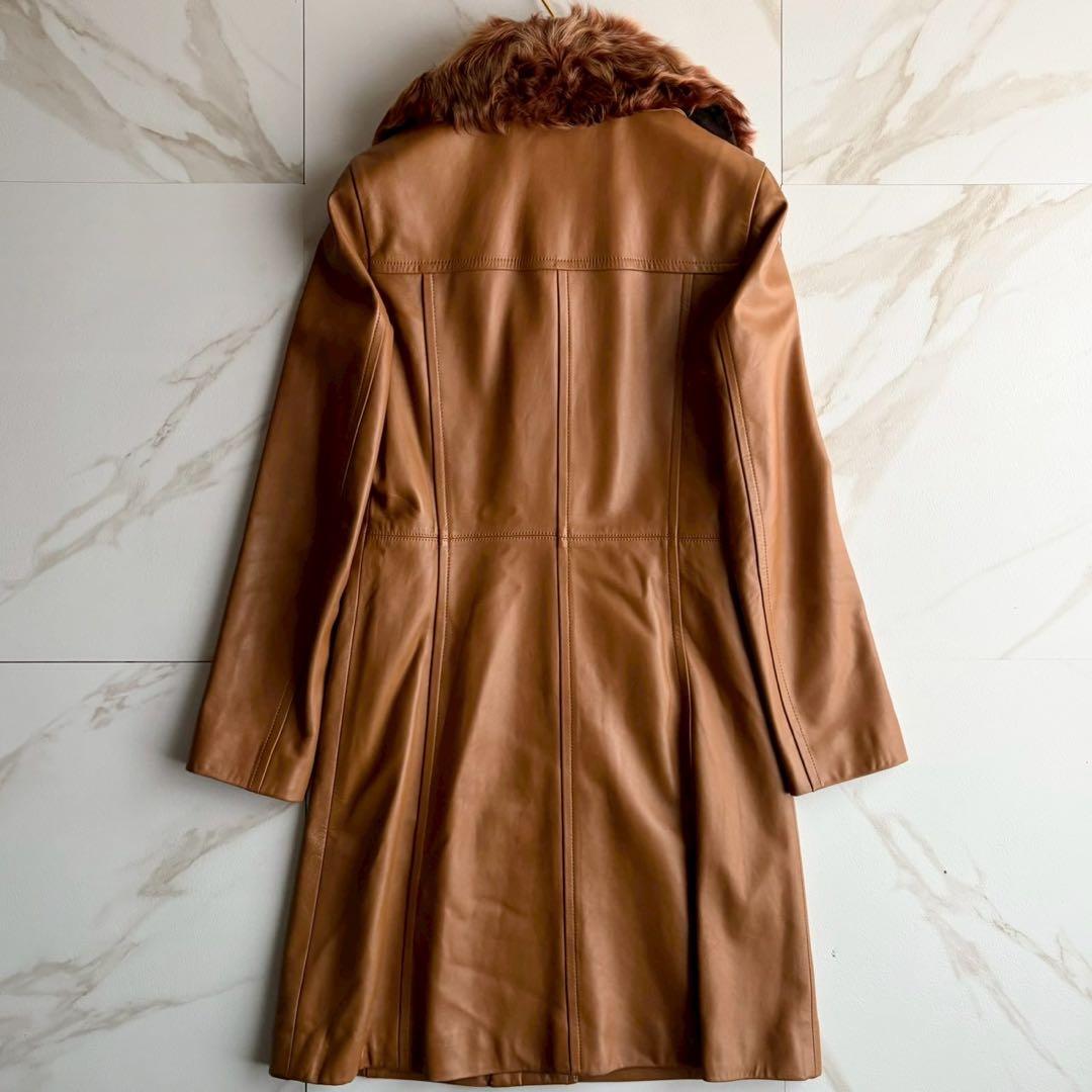 希少◆バーバリーブルーレーベル リアルファー 羊革 レザー コート キャメル M