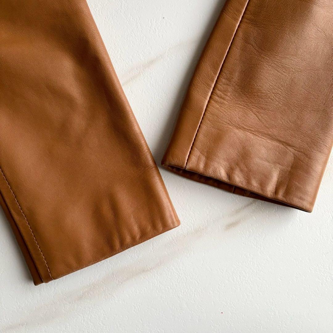 希少◆バーバリーブルーレーベル リアルファー 羊革 レザー コート キャメル M