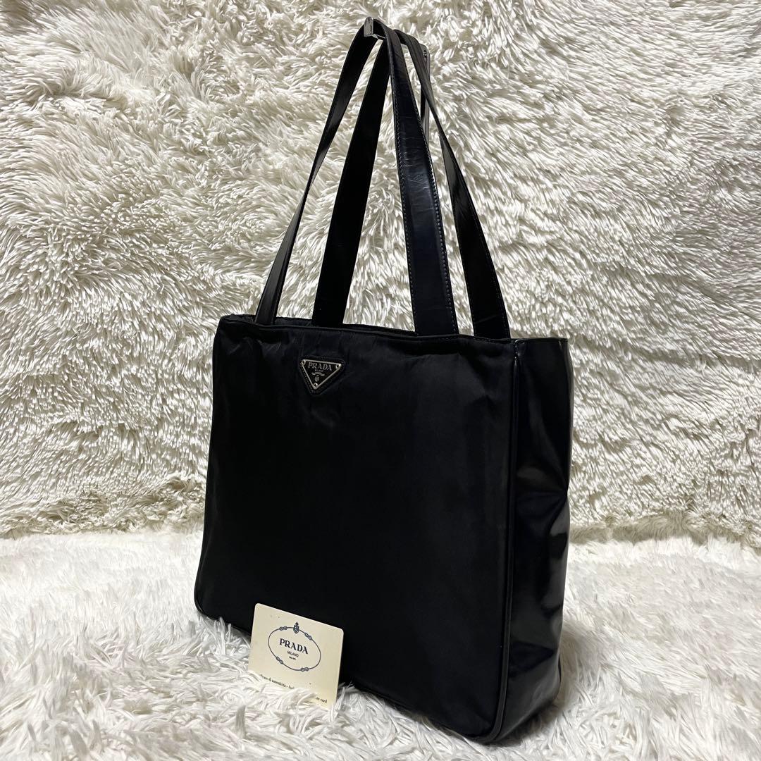 【良品】PRADA プラダ　トートバッグ　ハンド　ナイロン　レザー　ブラック　黒