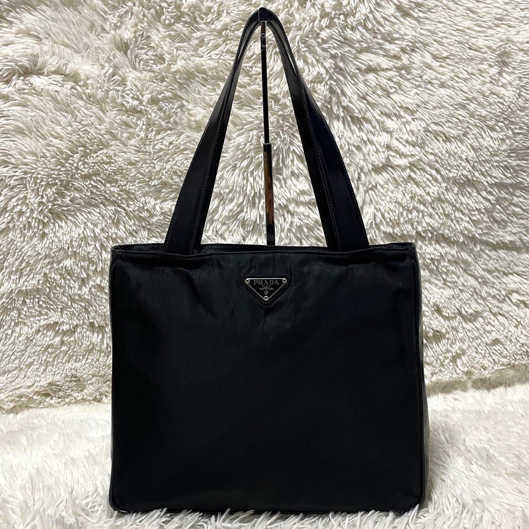 【良品】PRADA プラダ　トートバッグ　ハンド　ナイロン　レザー　ブラック　黒