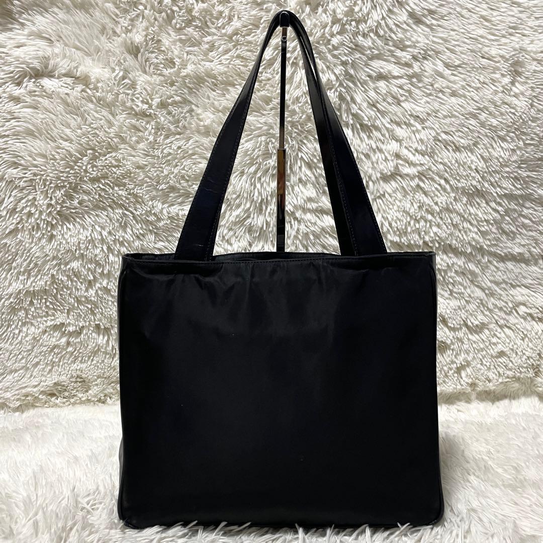 【良品】PRADA プラダ　トートバッグ　ハンド　ナイロン　レザー　ブラック　黒