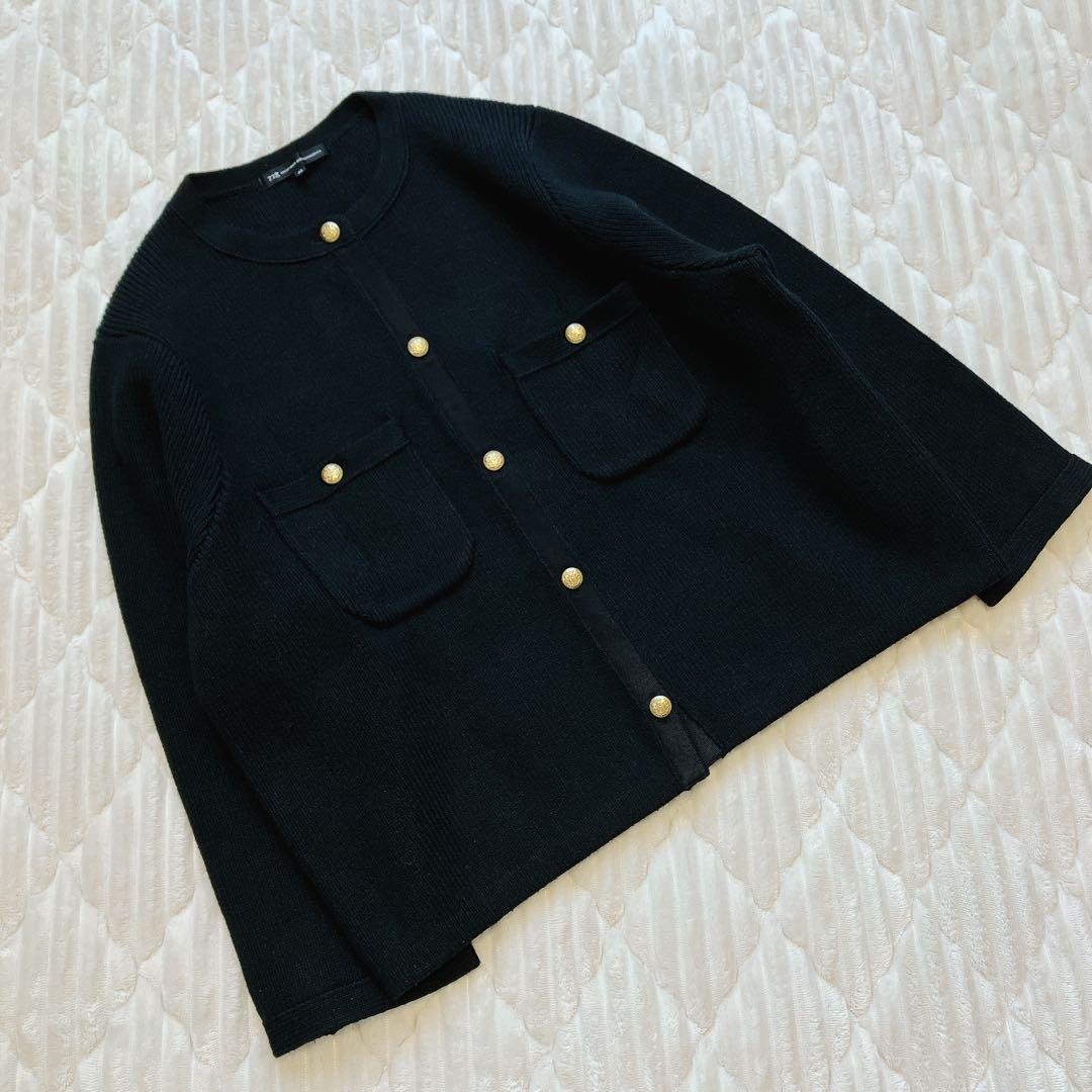 23区【洗える】コットンリリーニットジャケット46 黒 23AW 金ボタン