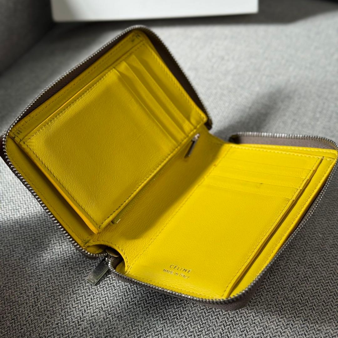 セリーヌ ミディアム ジップアラウンドウォレット グレージュ イエロー