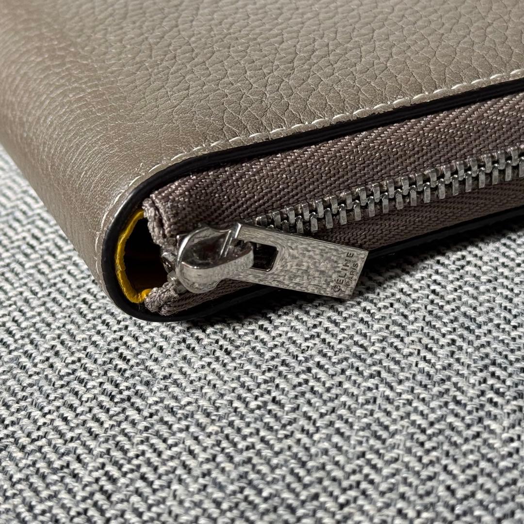 セリーヌ ミディアム ジップアラウンドウォレット グレージュ イエロー