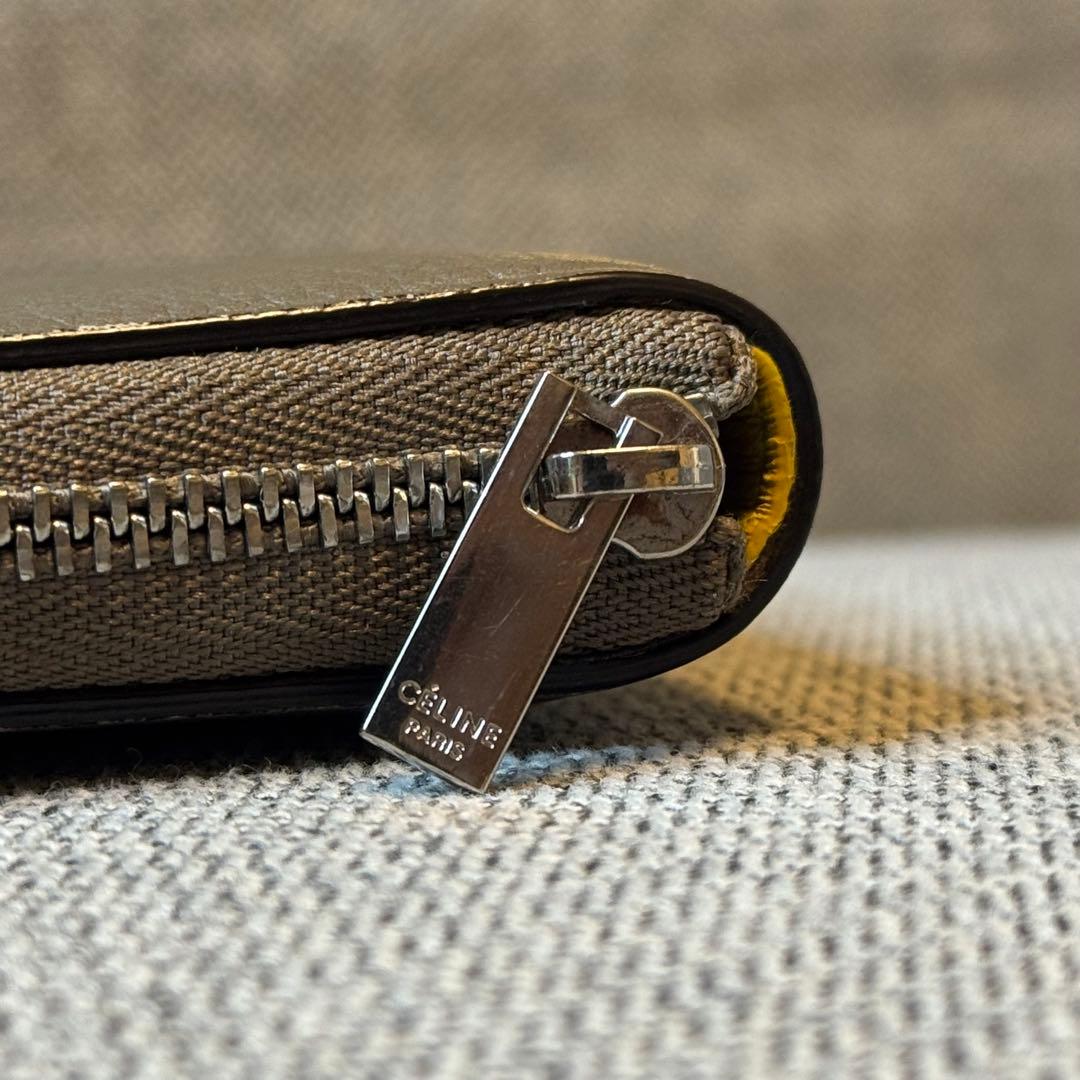 セリーヌ ミディアム ジップアラウンドウォレット グレージュ イエロー