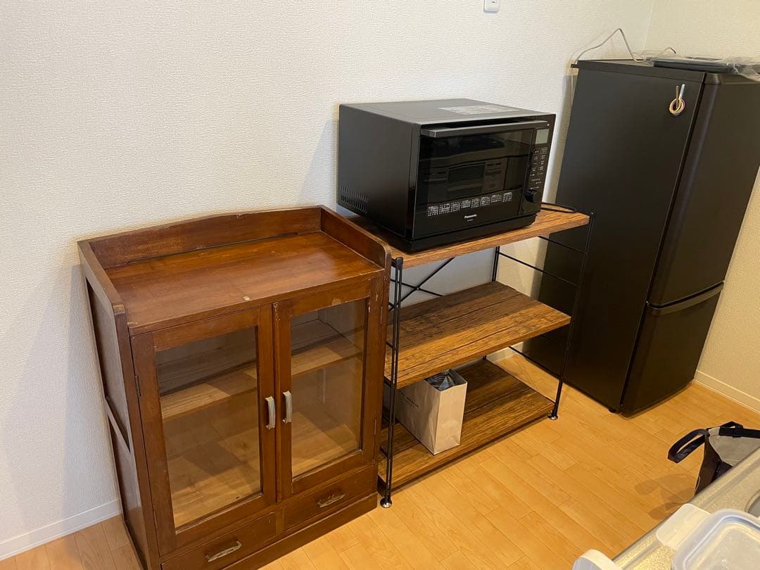 仁平古家具店　木製ガラス扉食器棚　本棚