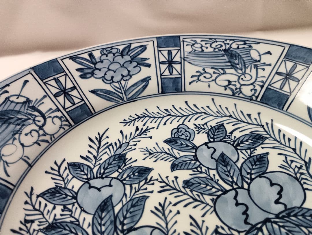 源右衛門窯 染付 芙蓉手 30.5㎝ 大皿 盛皿 飾り皿 お正月 共箱 未使用品