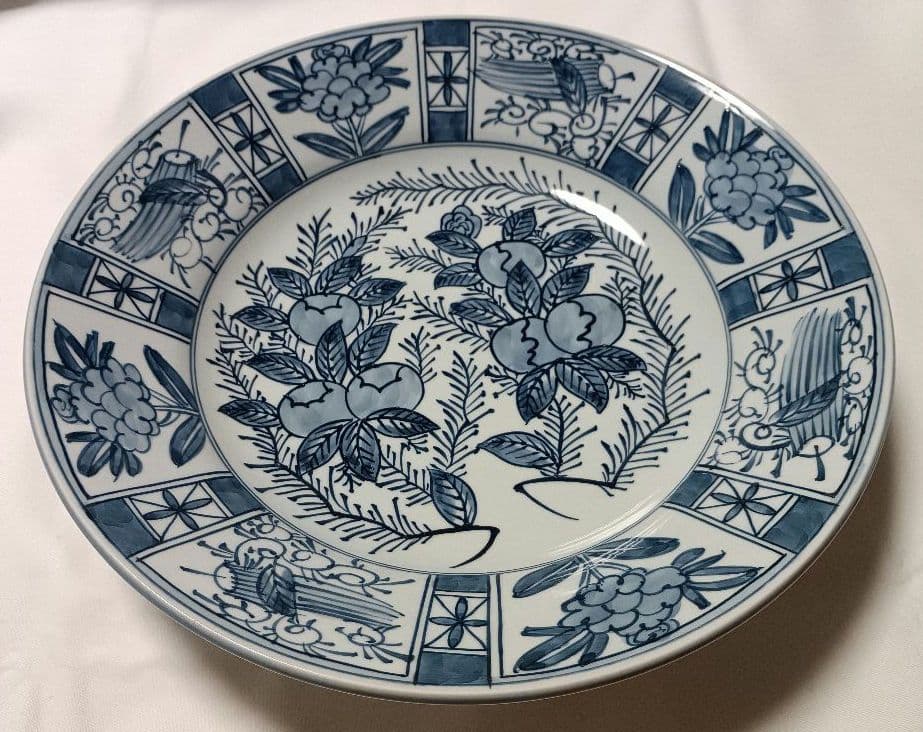 源右衛門窯 染付 芙蓉手 30.5㎝ 大皿 盛皿 飾り皿 お正月 共箱 未使用品