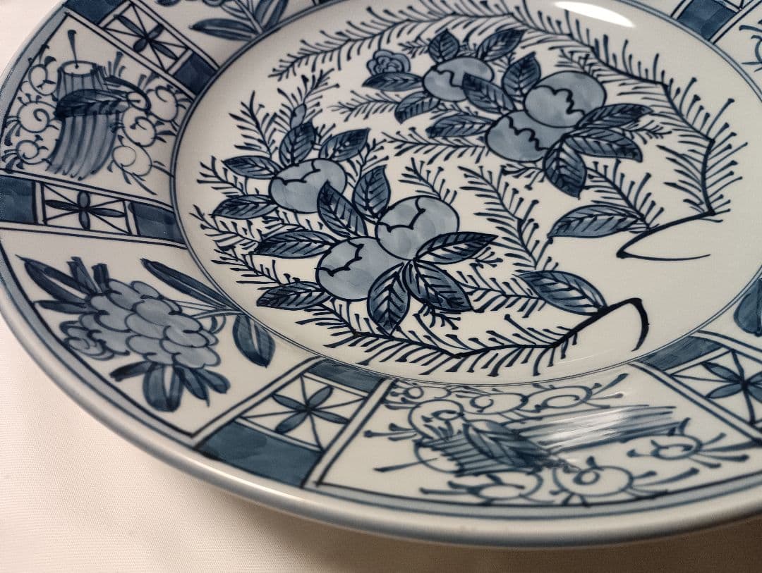 源右衛門窯 染付 芙蓉手 30.5㎝ 大皿 盛皿 飾り皿 お正月 共箱 未使用品