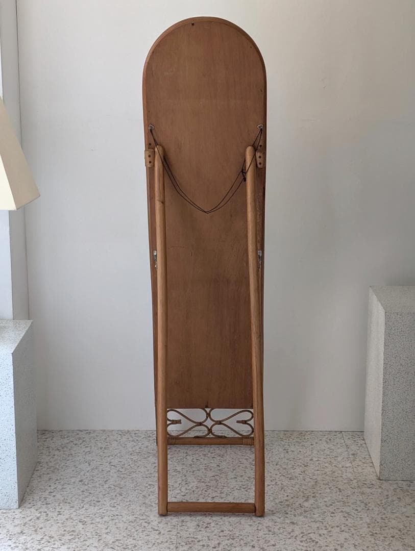 ラタン スタンドミラー 80s ビンテージ 壁掛け 2way 籐の姿見 レトロ