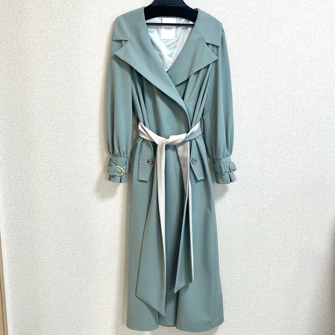 【Herlipto】Belted Dress Trench Coat sax