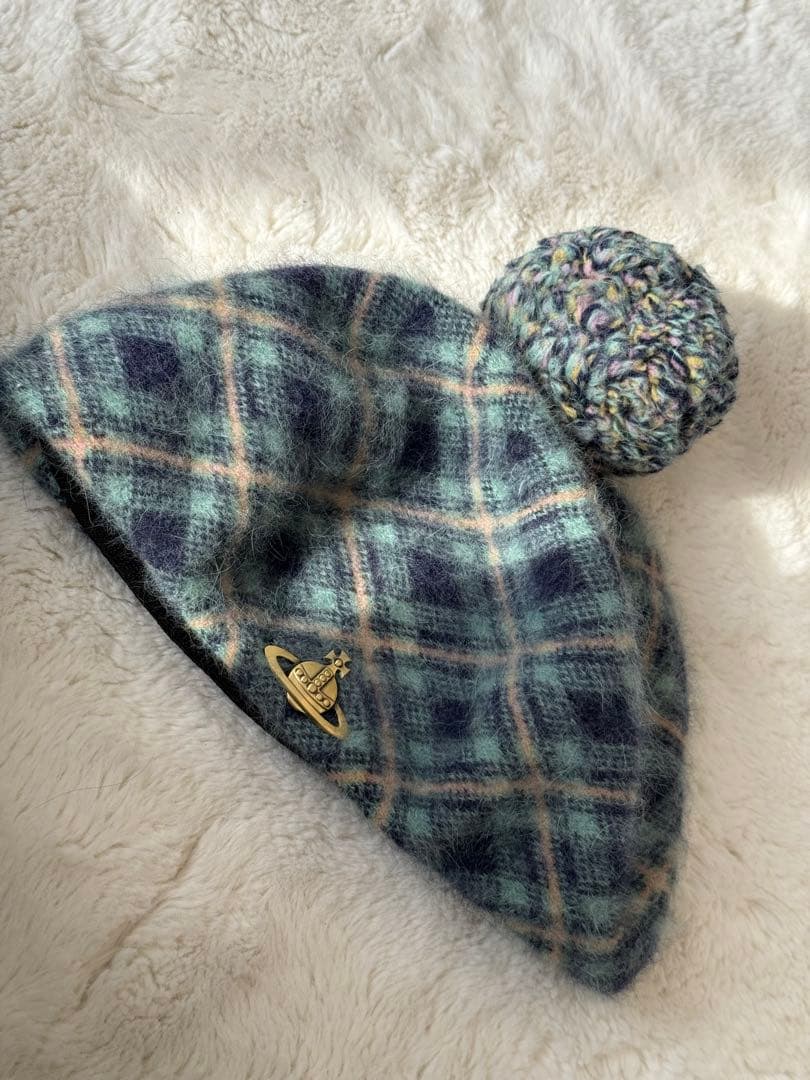 Vivienne Westwood グリーン系 ボンボン チェック柄ベレー帽