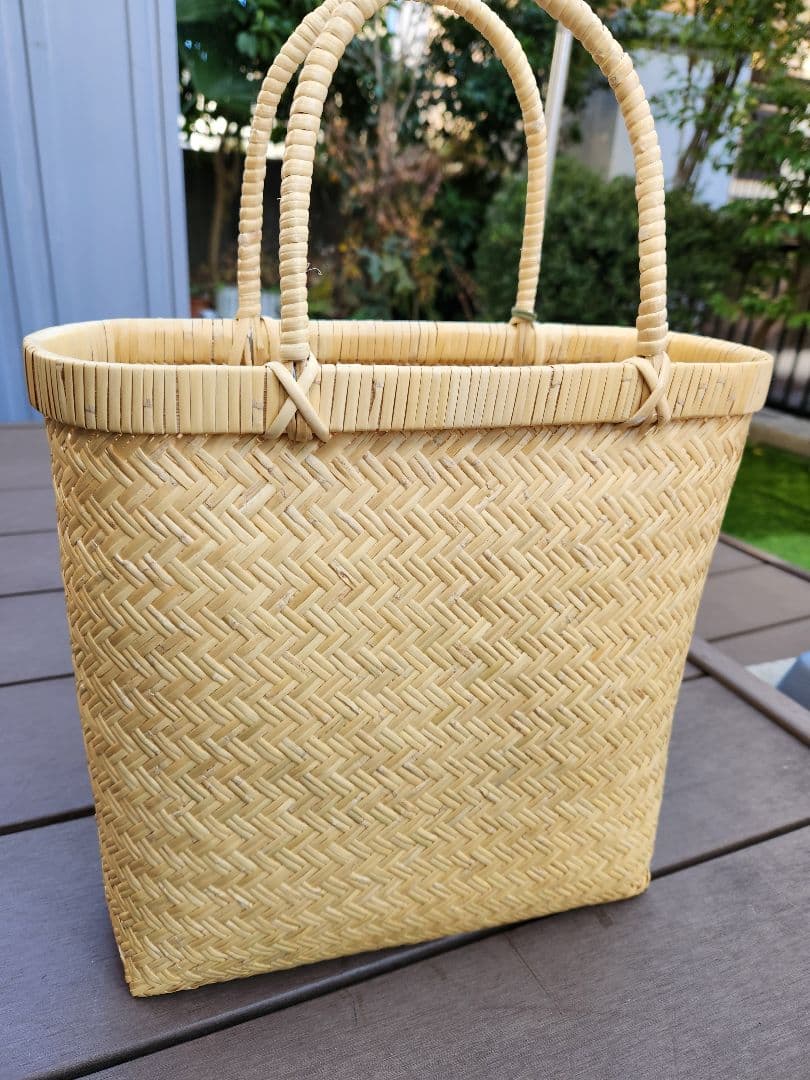 国産鳥越竹細工 すす竹かごバッグ 希少品