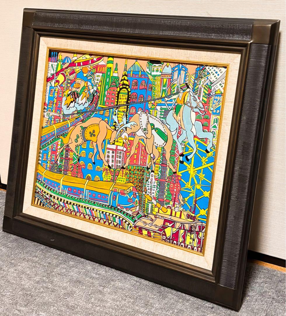 【大作】F8号手描き油彩　ジミー大西【マンハッタン】額縁　サイン　落款　代表作