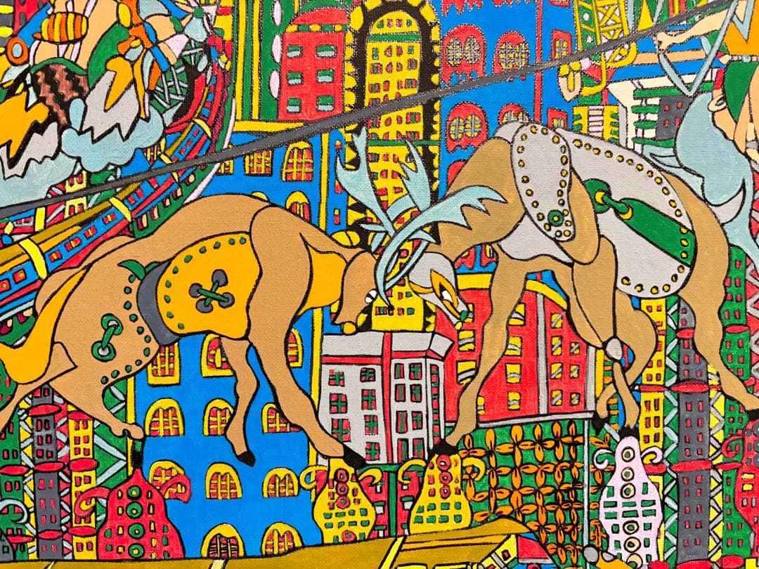 【大作】F8号手描き油彩　ジミー大西【マンハッタン】額縁　サイン　落款　代表作