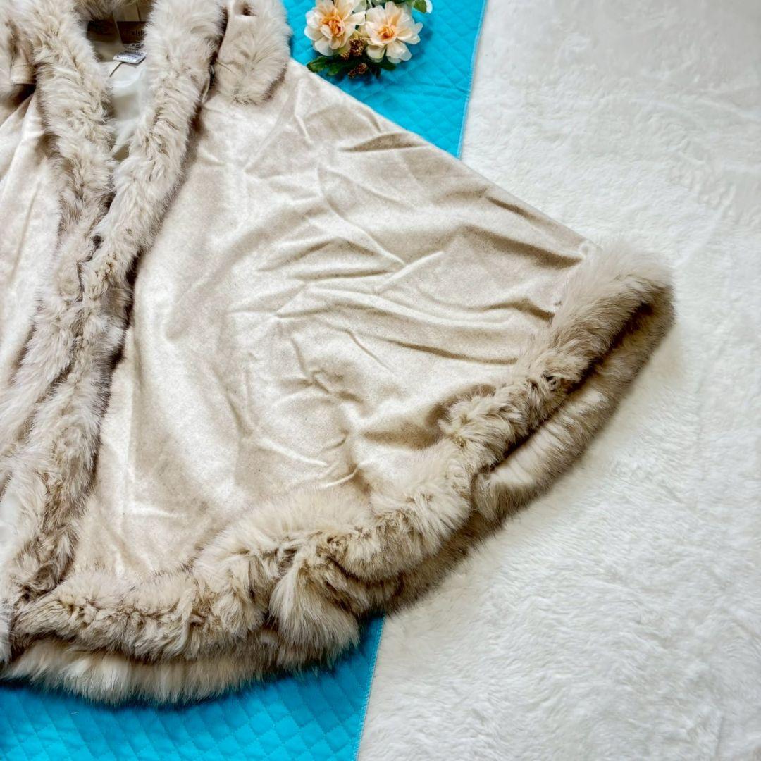 F-wisteria高級カシミヤ100% ＆フォックス毛皮ポンチョ•ケープコート