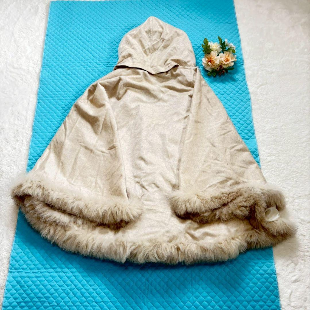 F-wisteria高級カシミヤ100% ＆フォックス毛皮ポンチョ•ケープコート