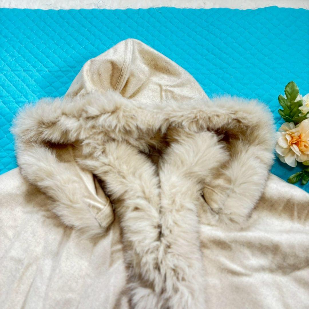 F-wisteria高級カシミヤ100% ＆フォックス毛皮ポンチョ•ケープコート