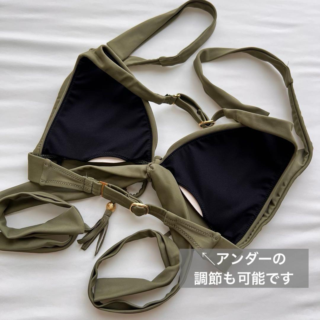 に*ゃ様 衛生面◎ 三愛水着 ナチュラルアップブラ ビキニ エスニック柄 カーキ