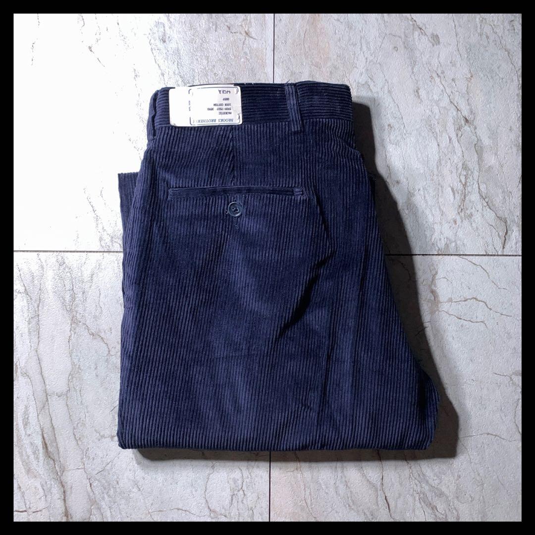 80s ブルックスブラザーズ 2タック 太畝 ワイド コーデュロイパンツ 紺
