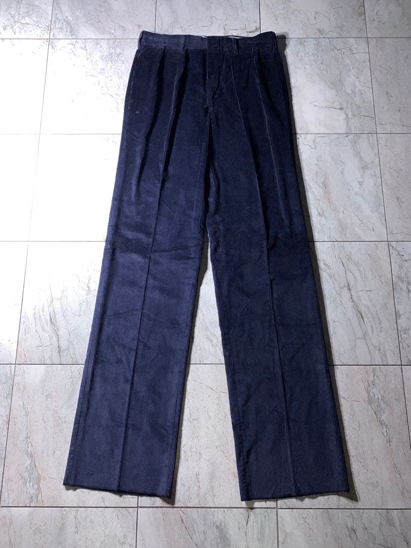 80s ブルックスブラザーズ 2タック 太畝 ワイド コーデュロイパンツ 紺