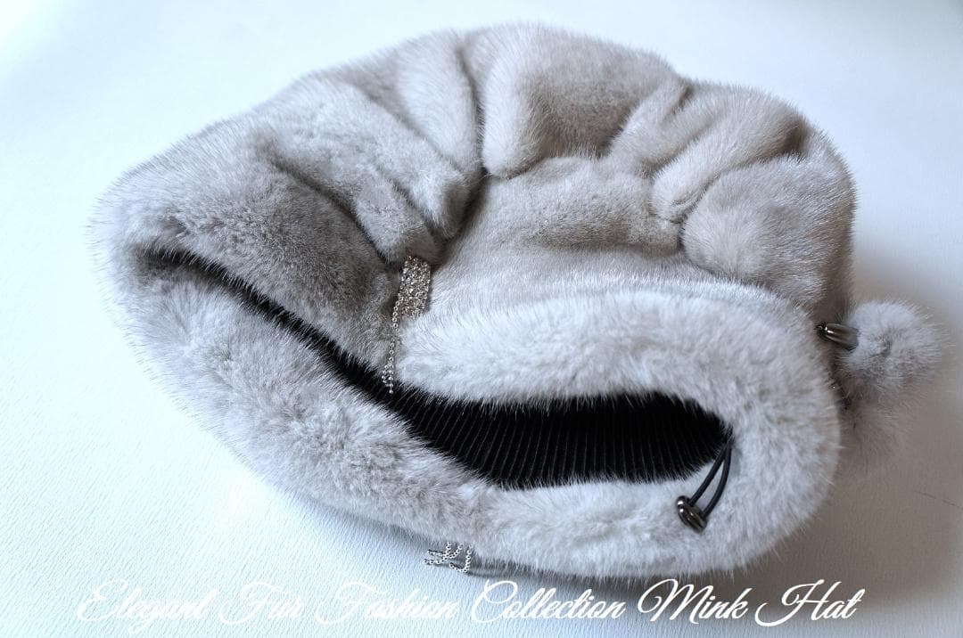 気品を美しく纏う☆サファイアミンク帽子リアルファーハット暖か　新品本物毛皮帽子