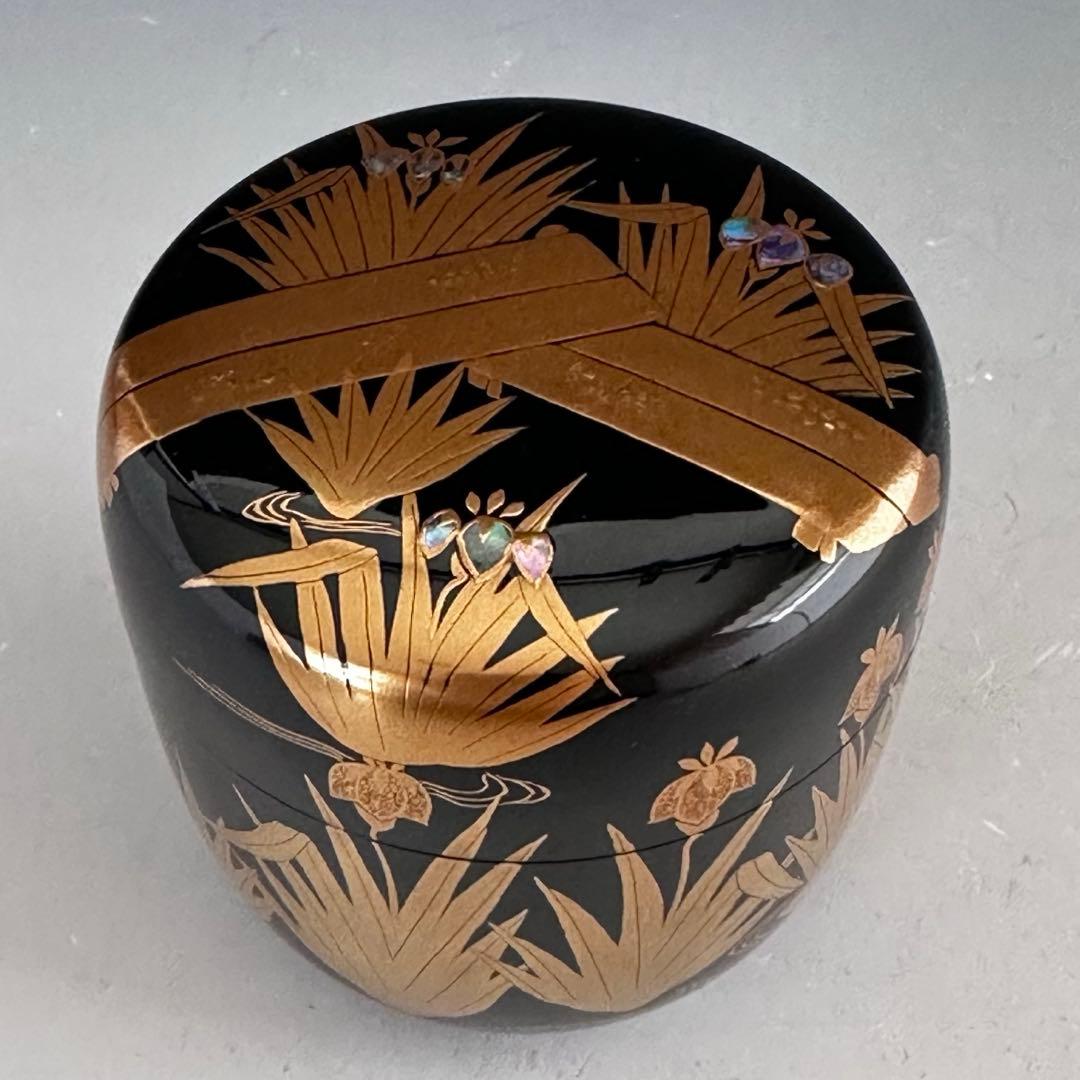 茶道具　八ツ橋蒔絵　大棗　堀川蒼雲　共箱　漆芸　薄茶器　杜若　燕子花