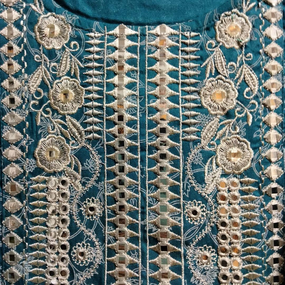 ◎専用◎インド アナルカリクルタ ティールブルー×シルバー刺繍【63A-4】