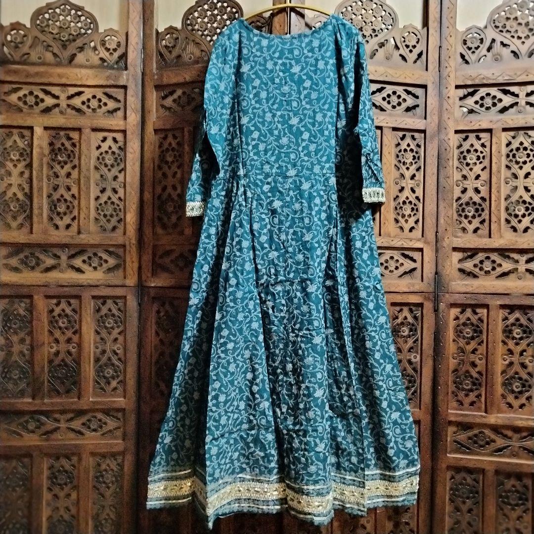 ◎専用◎インド アナルカリクルタ ティールブルー×シルバー刺繍【63A-4】