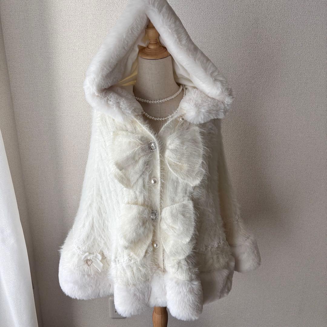 LIZLISA リズリサ ダブルリボンニットファーポンチョ