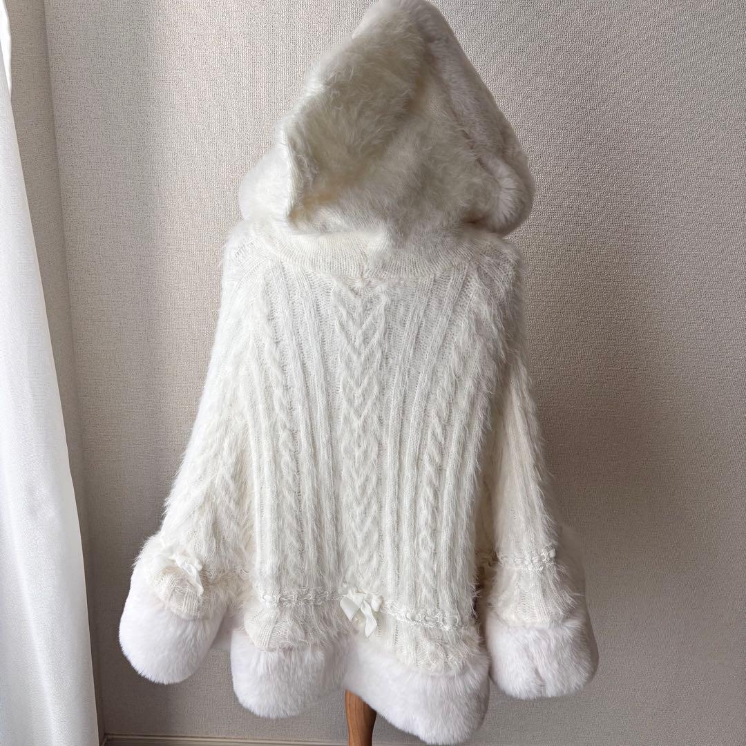 LIZLISA リズリサ ダブルリボンニットファーポンチョ