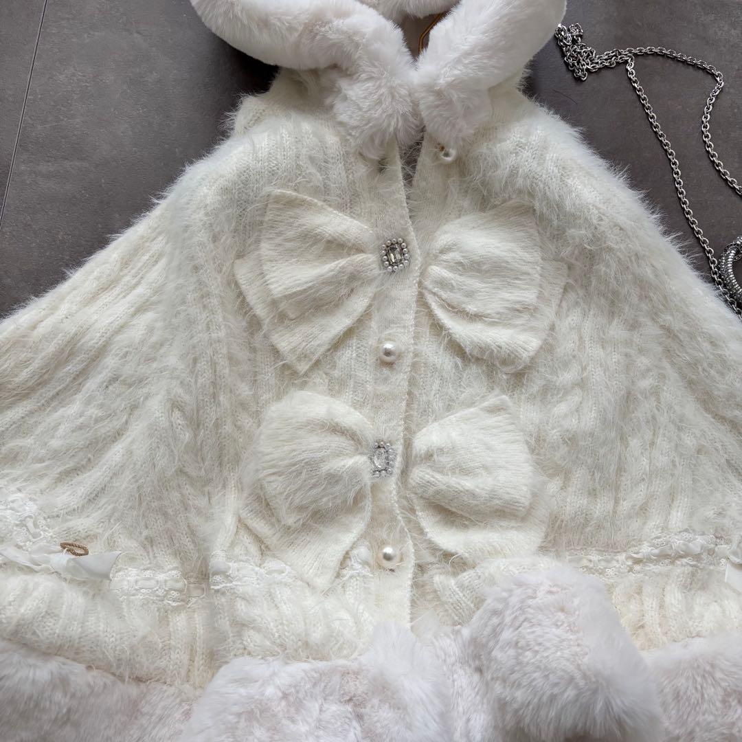 LIZLISA リズリサ ダブルリボンニットファーポンチョ