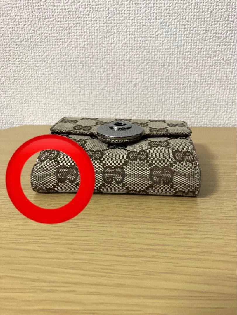 【良品】GUCCI 二つ折り財布 GGキャンパス×レザー　ベージュ/ブラウン