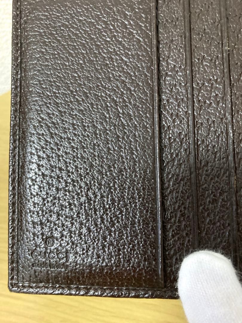 【良品】GUCCI 二つ折り財布 GGキャンパス×レザー　ベージュ/ブラウン