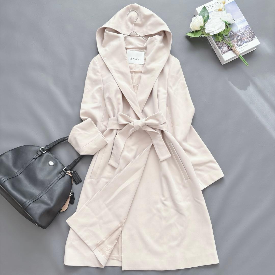 ANAYI ダブルクロス素材フードロングコート ベルテッド 現行タグ