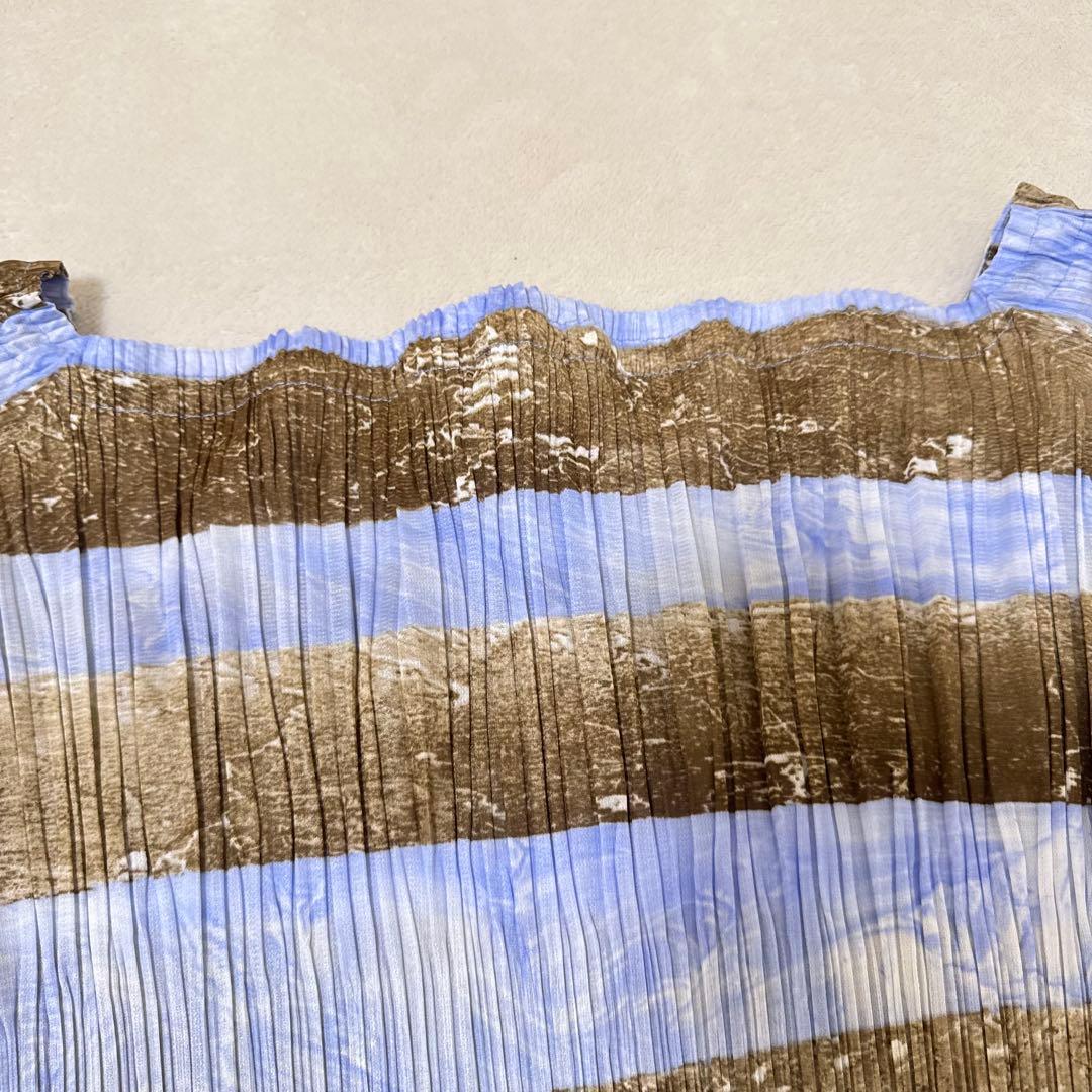 極美品✨PLEATS PLEASE プリーツ　半袖　オフショル　水色　ブラウン