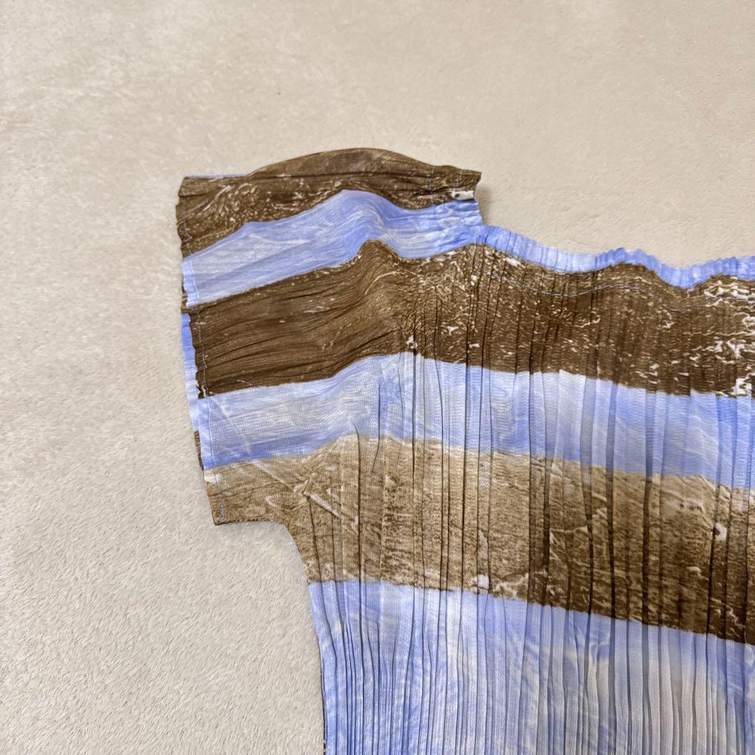 極美品✨PLEATS PLEASE プリーツ　半袖　オフショル　水色　ブラウン