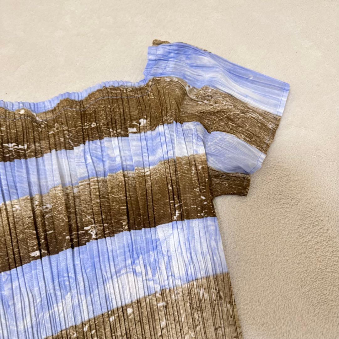 極美品✨PLEATS PLEASE プリーツ　半袖　オフショル　水色　ブラウン