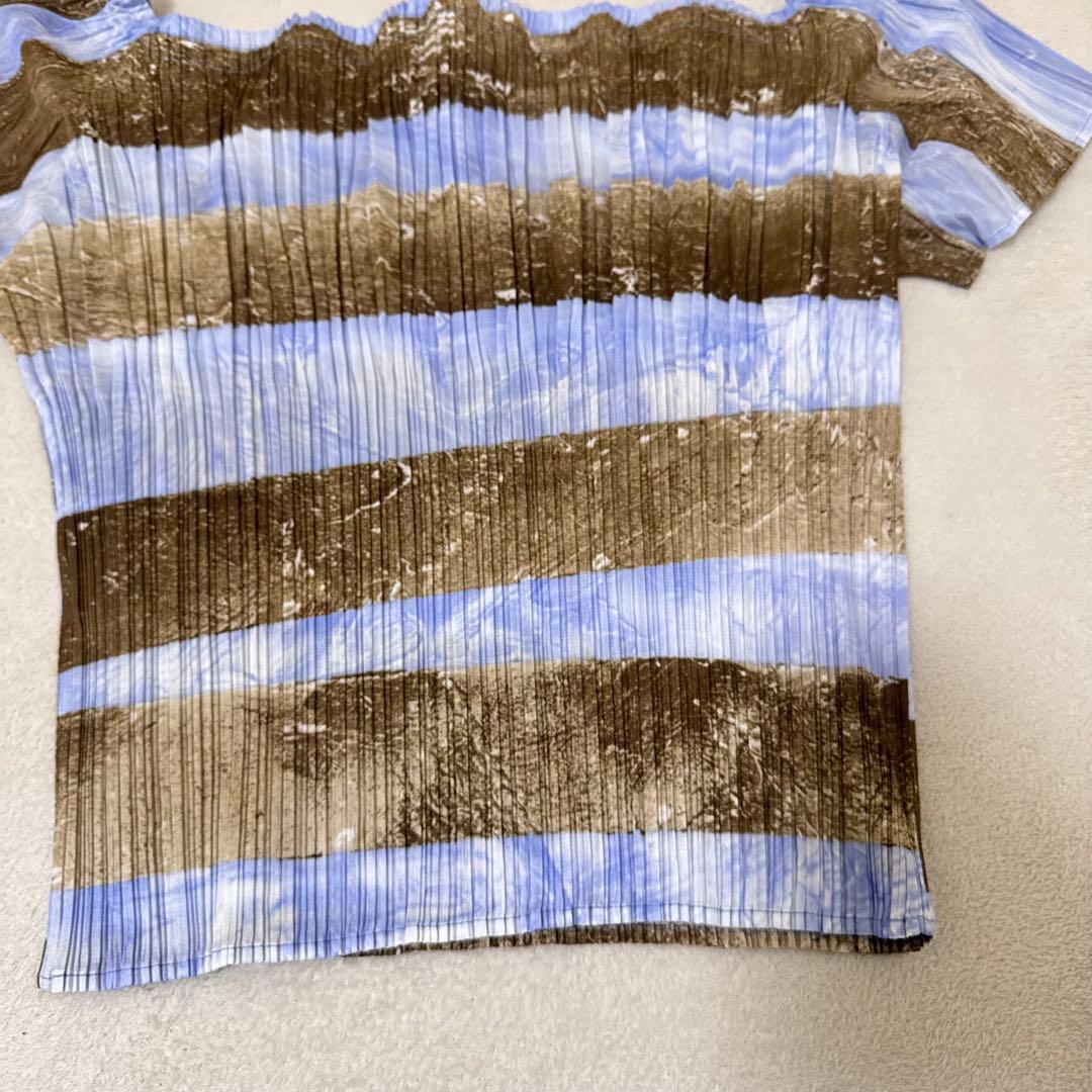 極美品✨PLEATS PLEASE プリーツ　半袖　オフショル　水色　ブラウン